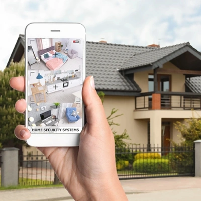 Dayton vivint phone display of cctv live feed in front of a house